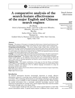 A Comparative Analysis of the Search Feature Effectiveness of the Major English and Chinese Search Engines