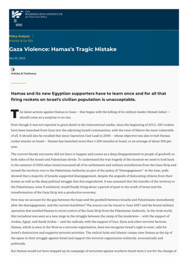 Gaza Violence: Hamas's Tragic Mistake | the Washington Institute