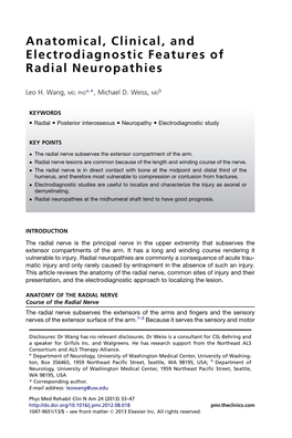 Anatomical, Clinical, and Electrodiagnostic Features of Radial Neuropathies