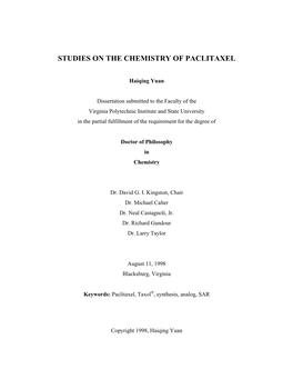 Studies on the Chemistry of Paclitaxel