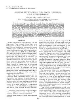 Isoenzyme Identification of Picea Glauca, P. Sitchensis, and P. Lutzii Populations1