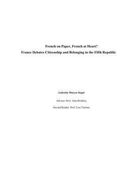 French on Paper, French at Heart? France Debates Citizenship and Belonging in the Fifth Republic