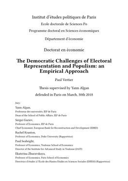 E Democratic Challenges of Electoral Representation and Populism: an Empirical Approach