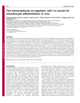 The Transcriptional Co-Regulator Jab1 Is Crucial for Chondrocyte