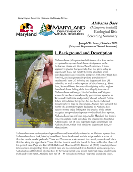 Alabama Bass (Micropterus Henshalli) Ecological Risk Screening Summary