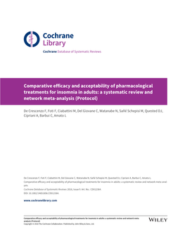 Comparative Efficacy and Acceptability of Pharmacological Treatments for Insomnia in Adults: a Systematic Review and Network Meta-Analysis (Protocol)