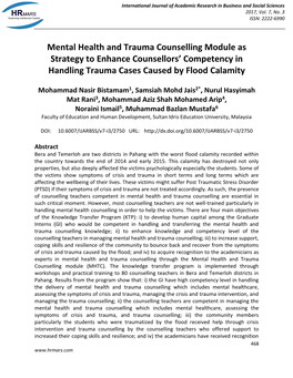 Mental Health and Trauma Counselling Module As Strategy to Enhance Counsellors’ Competency in Handling Trauma Cases Caused by Flood Calamity