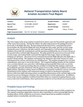 National Transportation Safety Board Aviation Accident Final Report