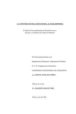 La Construcció De L'espai Rural Al Baix Empordà L