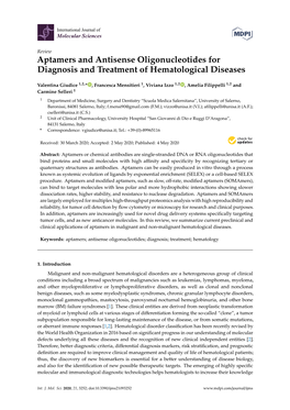 Aptamers and Antisense Oligonucleotides for Diagnosis and Treatment of Hematological Diseases