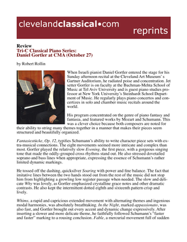 Review Tri-C Classical Piano Series: Daniel Gortler at CMA