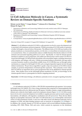 L1 Cell Adhesion Molecule in Cancer, a Systematic Review on Domain-Speciﬁc Functions