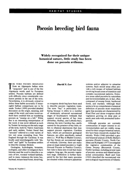 Pocosin Breeding Bird Fauna