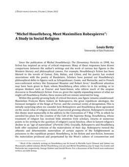 Michel Houellebecq, Meet Maximilien Robespierre”: a Study in Social Religion