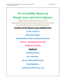 Pre-Feasibility Report of Rough Stone and Gravel Quarry