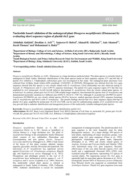 (Ebenaceae) by Evaluating Short Sequence Region of Plastid Rbcl Gene