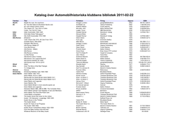 Katalog Över Automobilhistoriska Klubbens Bibliotek 2011-02-22