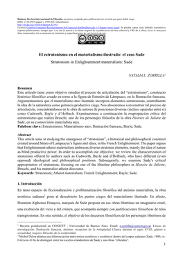 El Estratonismo En El Materialismo Ilustrado: El Caso Sade Stratonism in Enlightenment Materialism: Sade