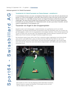 Das "Private" Schweizer Billard Online Magazin, (Billard