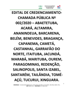 Edital De Credenciamento- Chamada Pública Nº 002/2020