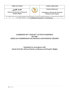 COMBINED 48TH and 49TH ACTIVITY REPORTS of the AFRICAN COMMISSION on HUMAN and PEOPLES' RIGHTS Submitted in Accordance with Ar