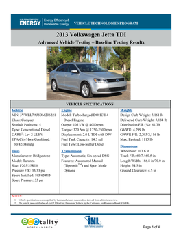 2013 Volkswagen Jetta TDI Advanced Vehicle Testing – Baseline Testing Results