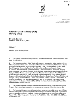 Patent Cooperation Treaty (PCT) Working Group