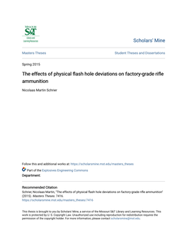 The Effects of Physical Flash Hole Deviations on Factory-Grade Rifle Ammunition