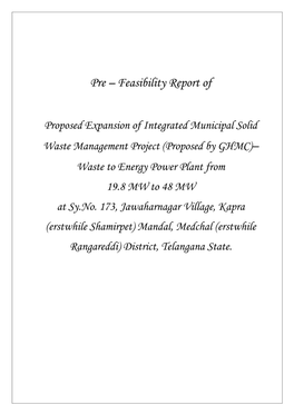 Pre – Feasibility Report Of