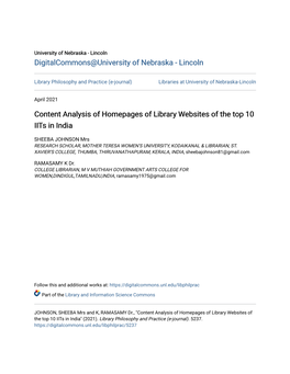 Content Analysis of Homepages of Library Websites of the Top 10 Iits in India