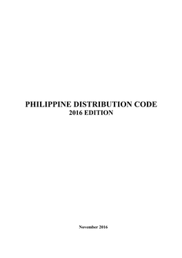 Philippine Distribution Code 2016 Edition, with the Following Salient Features