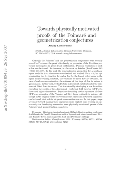Towards Physically Motivated Proofs of the Poincaré and Geometrization Conjectures