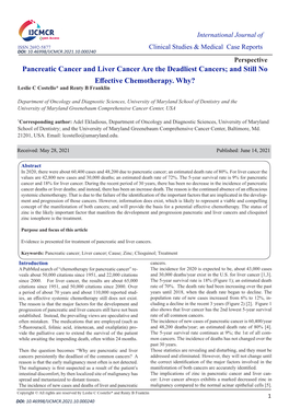 Pancreatic Cancer and Liver Cancer Are the Deadliest Cancers; and Still No Effective Chemotherapy