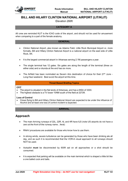 BILL and HILARY CLINTON NATIONAL AIRPORT (LIT/KLIT) Elevation 266Ft