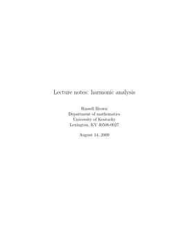 Lecture Notes: Harmonic Analysis