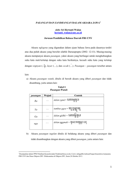 1 PASANGAN DAN SANDHANGAN DALAM AKSARA JAWA Oleh