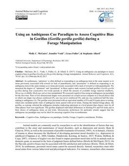 Using an Ambiguous Cue Paradigm to Assess Cognitive Bias in Gorillas (Gorilla Gorilla Gorilla) During a Forage Manipulation