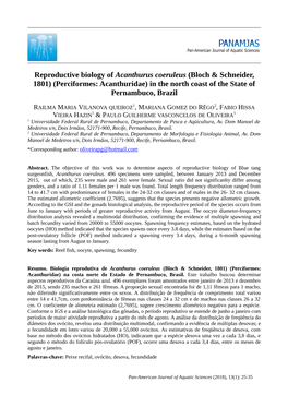 Reproductive Biology of Acanthurus Coeruleus (Bloch & Schneider, 1801) (Perciformes: Acanthuridae) in the North Coast of the State of Pernambuco, Brazil