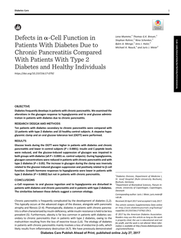 Defects in Α-Cell Function in Patients with Diabetes Due to Chronic