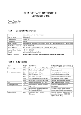 ELIA STEFANO BATTISTELLI Curriculum Vitae