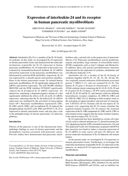 Expression of Interleukin-24 and Its Receptor in Human Pancreatic Myofibroblasts