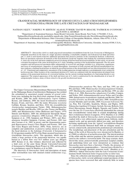 Craniofacial Morphology of Simosuchus Clarki (Crocodyliformes: Notosuchia) from the Late Cretaceous of Madagascar