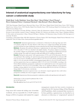 Interest of Anatomical Segmentectomy Over Lobectomy for Lung Cancer: a Nationwide Study