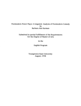 A Linguistic Analysis of Postmodern Comedy by Barbara Ann Karman