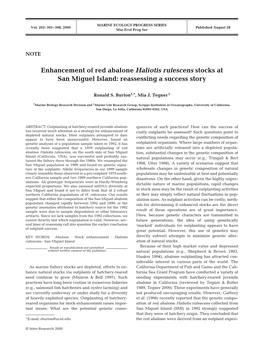 Enhancement of Red Abalone Haliotis Rufescens Stocks at San Miguel Island: Reassessing a Success Story