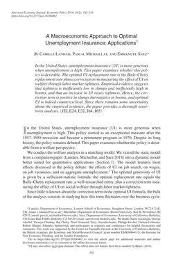 A Macroeconomic Approach to Optimal Unemployment Insurance: Applications†