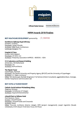 MIPIM Awards 2018 Finalists