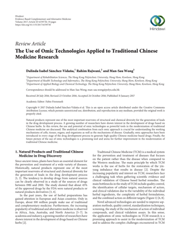 Review Article the Use of Omic Technologies Applied to Traditional Chinese Medicine Research