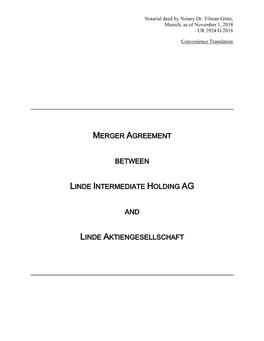 Merger Agreement Between Linde Intermediate Holding