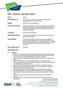 MFL Teacher Job Description